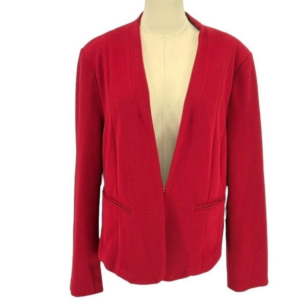 IRIS Los Angeles 3XL Red Blazer‎ Open Front Textured Career Jacket
